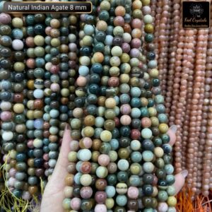 Natural Indian Agate Stone Star Quality 8mm Plane Beads Strings Energy Healing Crystals
