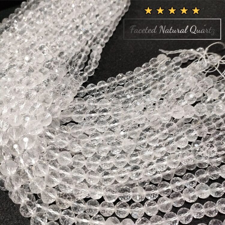 Faceted Brazilian Clear Quartz Stone Star Quality 8mm Plane Beads Strings Lines Wholesale