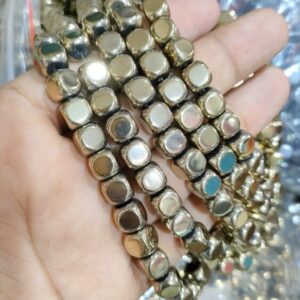 Natural Golden Pyrite Square Cube Shape 8mm Strings Wholesale Bulk Supply Direct From Factory