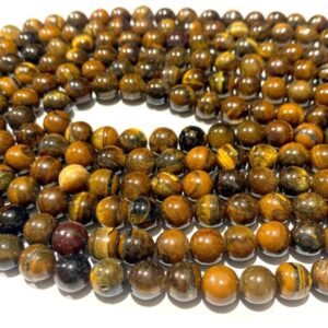 Natural Tiger Eye Stone Starter Quality 8mm 10mm Plane Beads Strings Wholesale Bulk Supply Factory Price